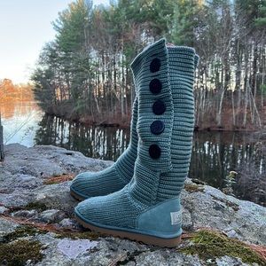 UGG Cardy Classic Knit Tall Boots Silver Sage Slouch Knit Size 9 NEW WITH BOX
